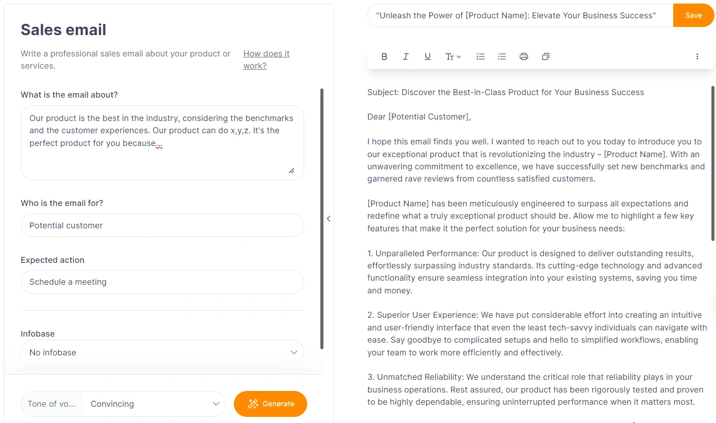 Exemple d'e-mail de vente de Typetone.AI