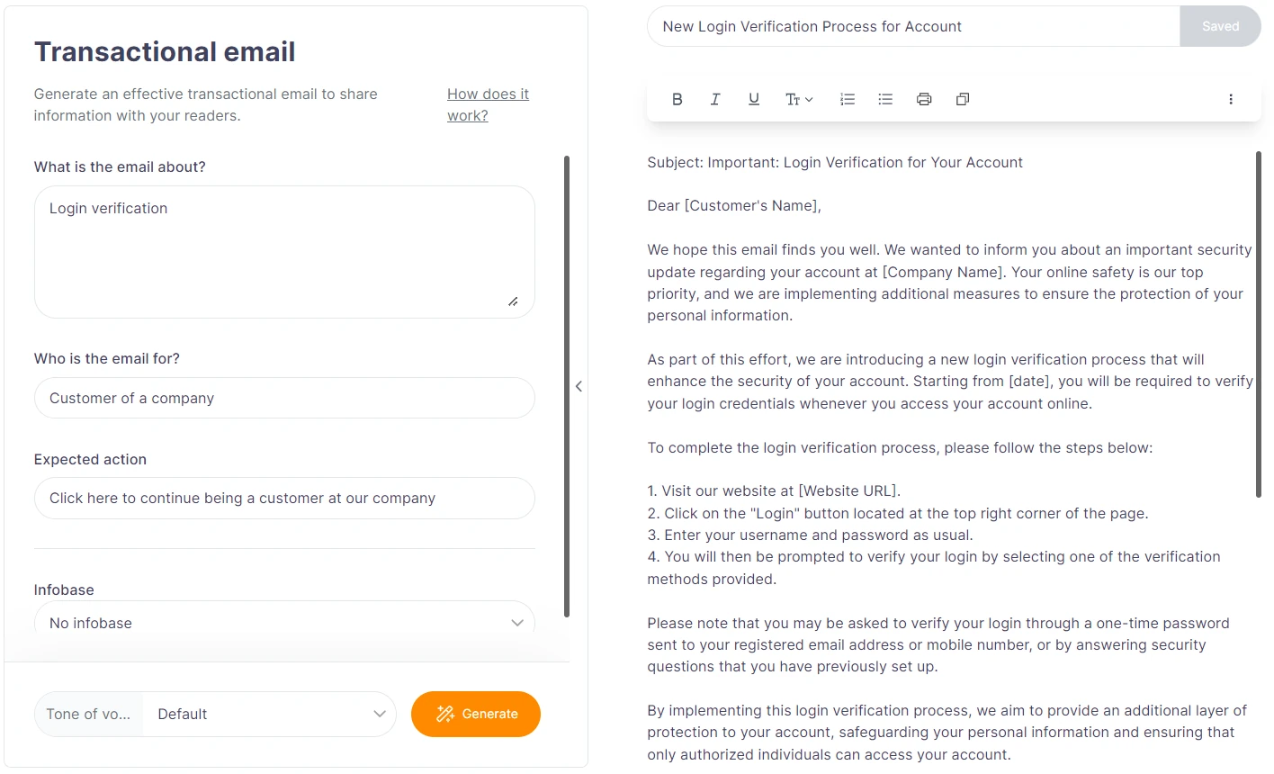 Modèle d'e-mail transactionnel de Typetone.AI