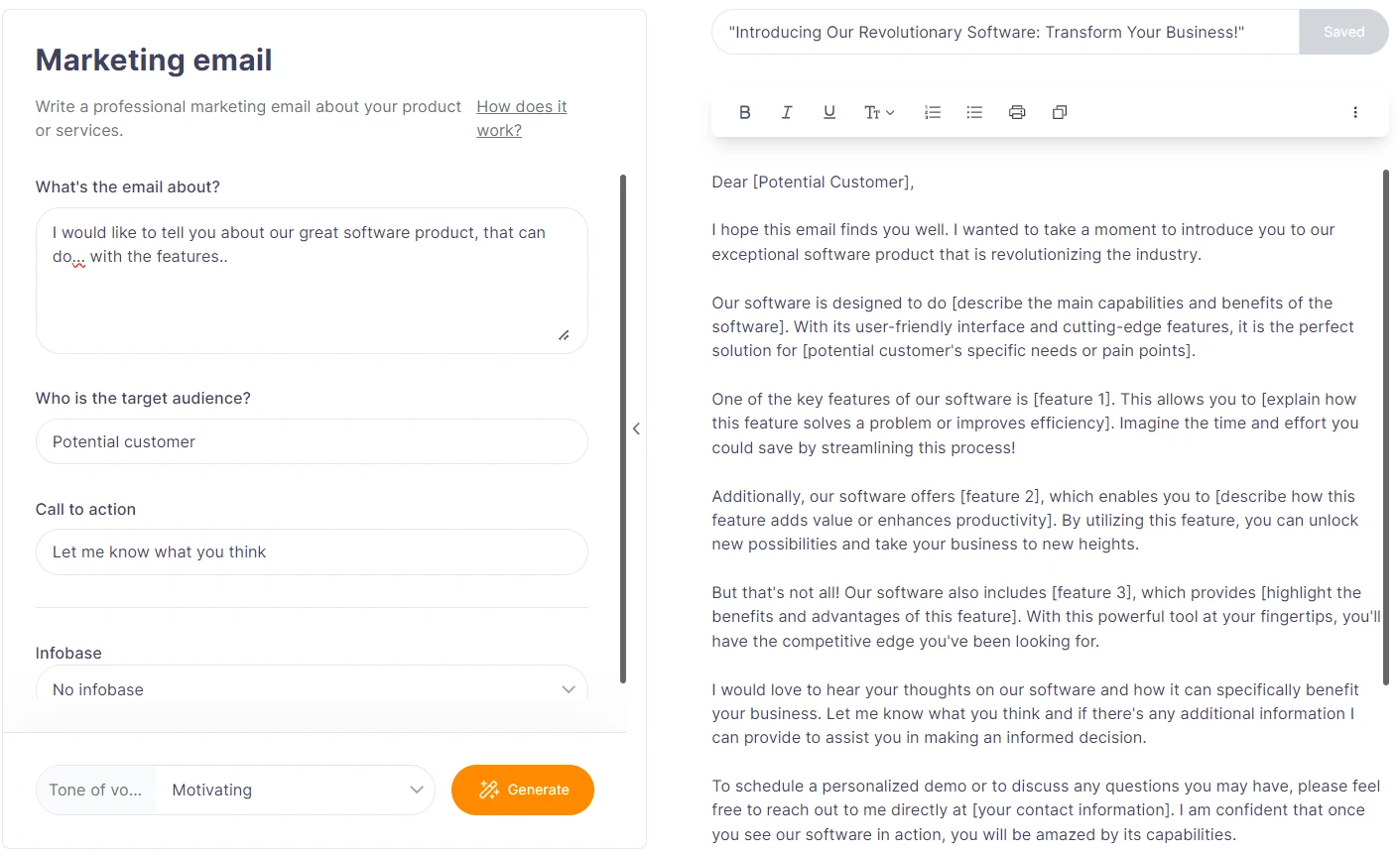 E-mail marketing généré par Typetone.AI