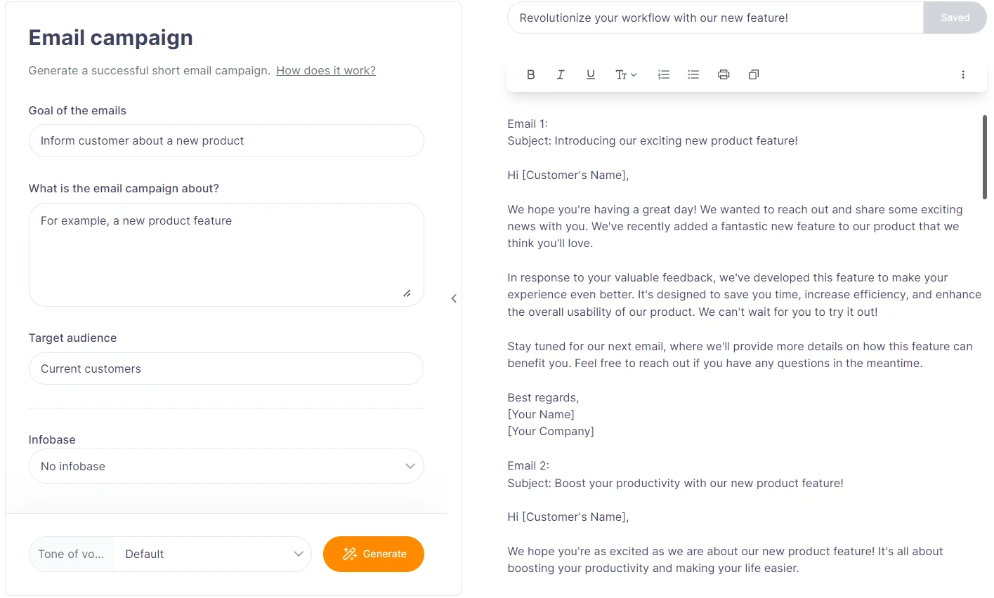 Modèle de campagne d'e-mails de Typetone.AI