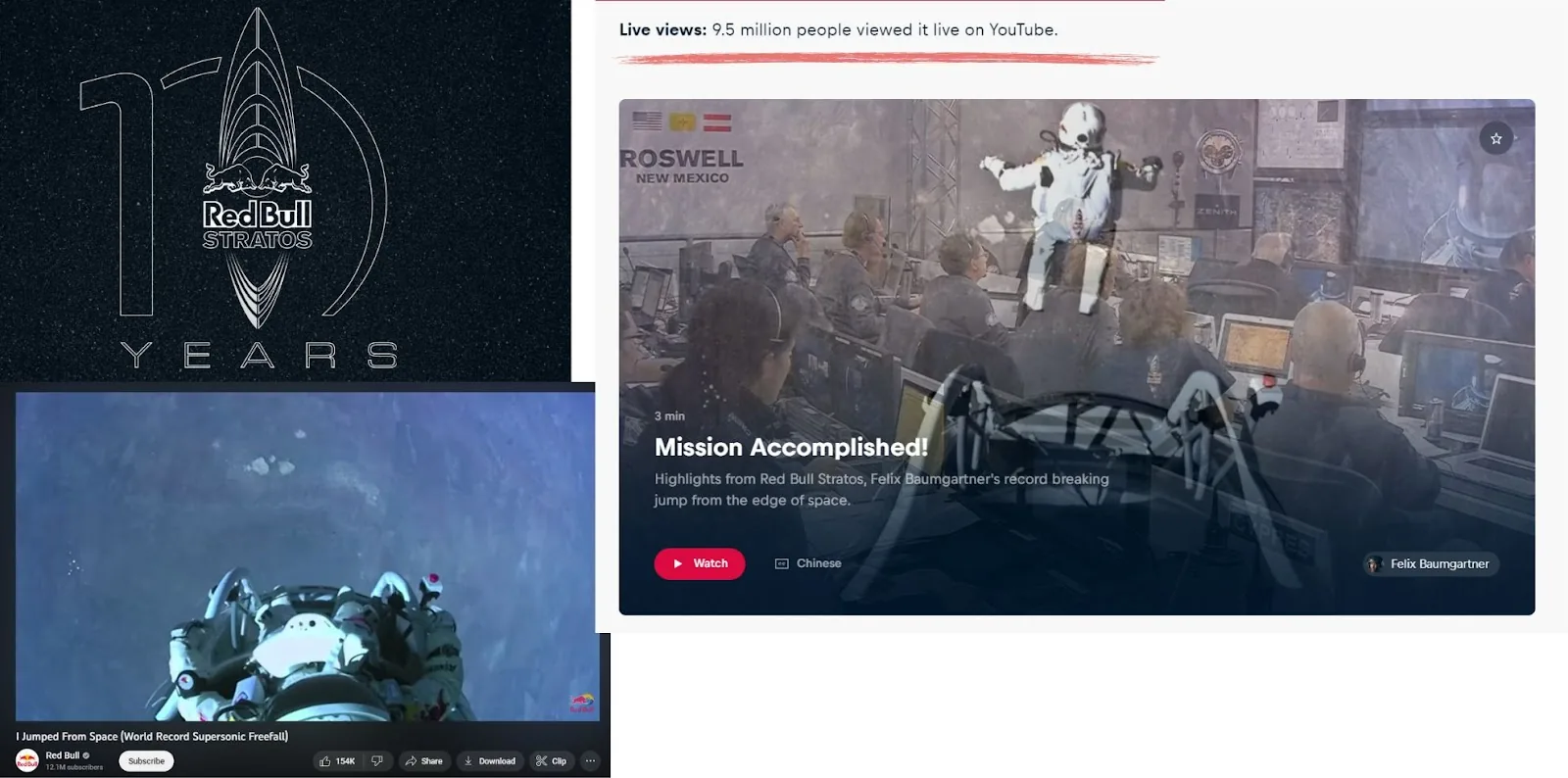 Exemple de content marketing : la campagne Stratos de Redbull avec Felix Baumgartner.