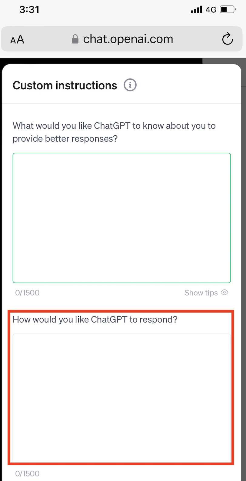 Cómo rellenar el cuadro de custom instructions en ChatGPT