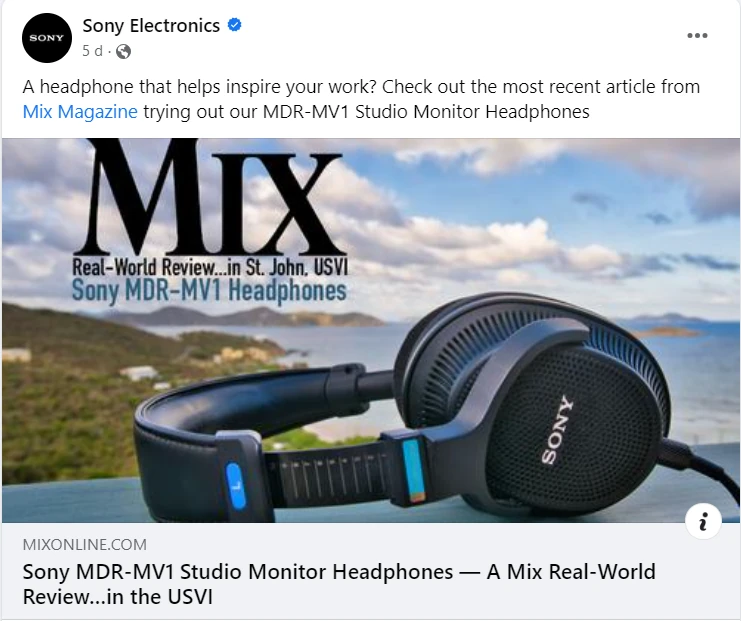 Exemple de publicité Facebook Sony Electronics