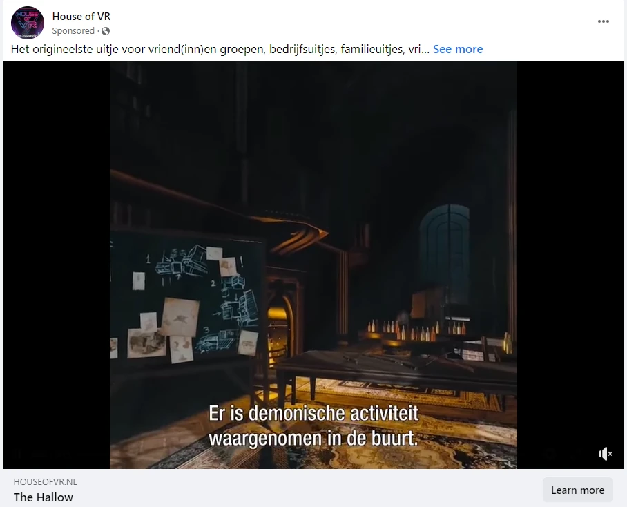 Exemple de publicité Facebook House of VR