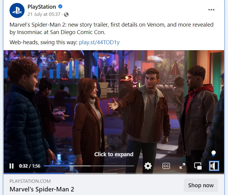 Exemple de publicité Facebook Sony PlayStation