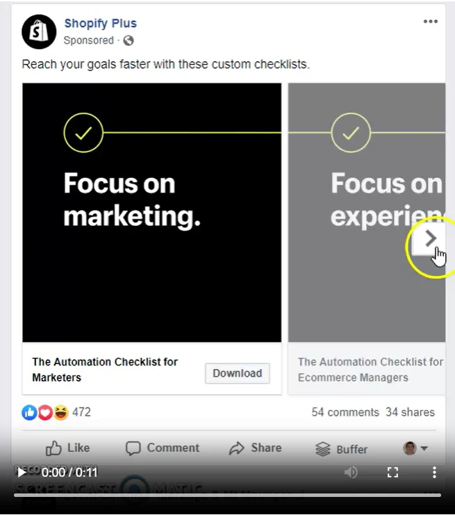 Exemple de publicité Facebook Shopify