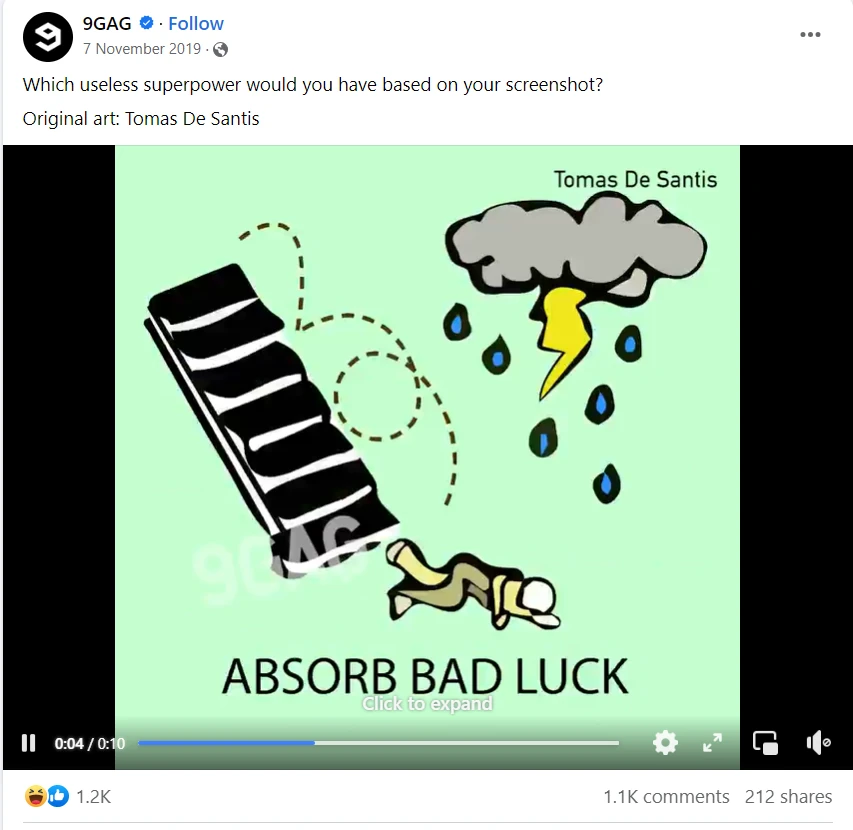 Exemple de publicité Facebook 9GAG