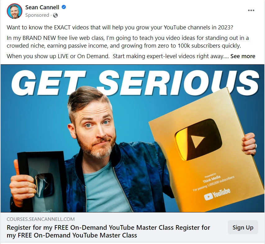 Exemple de publicité Facebook de génération de leads