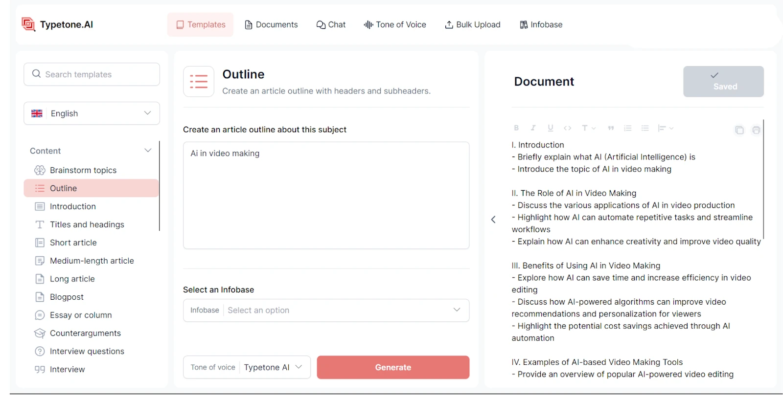 Typetone AI outline template