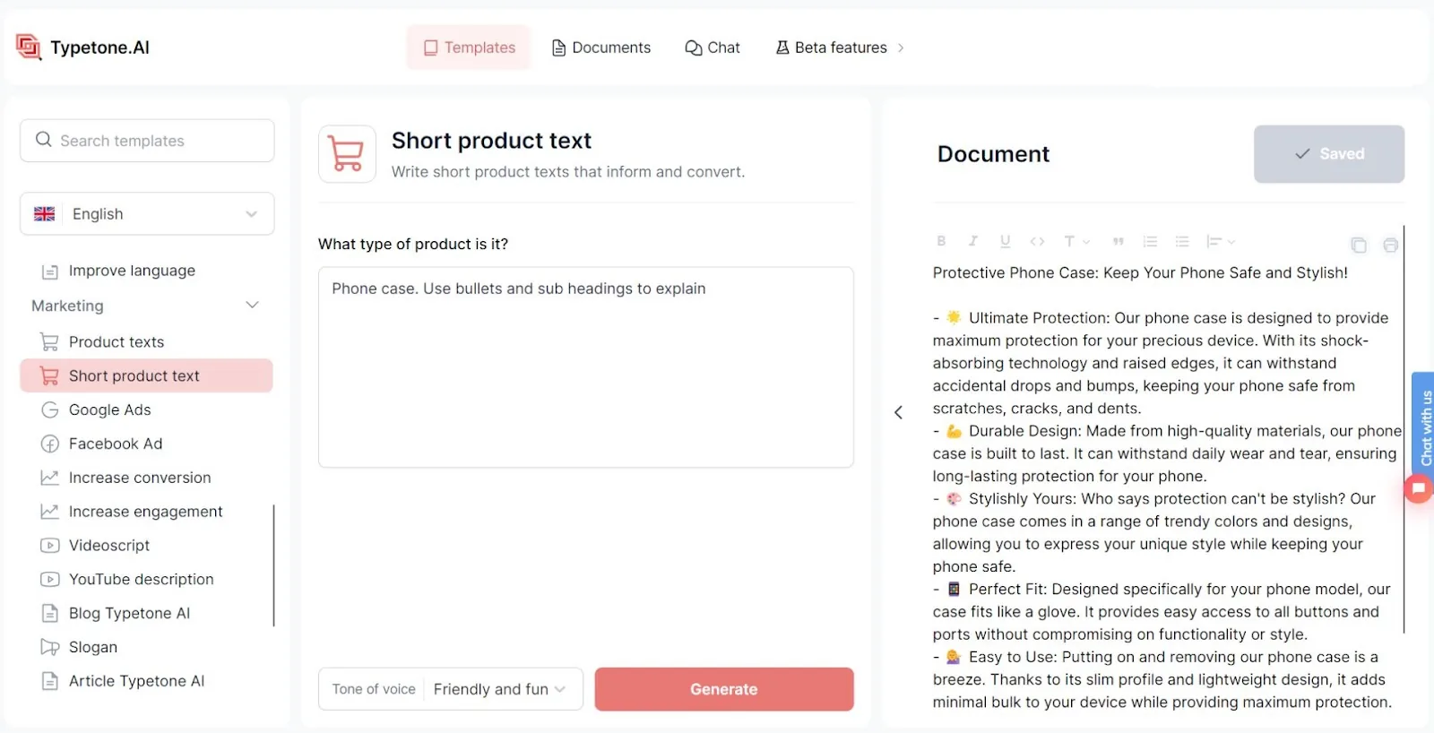 modèle de contenu pour créer un texte produit court