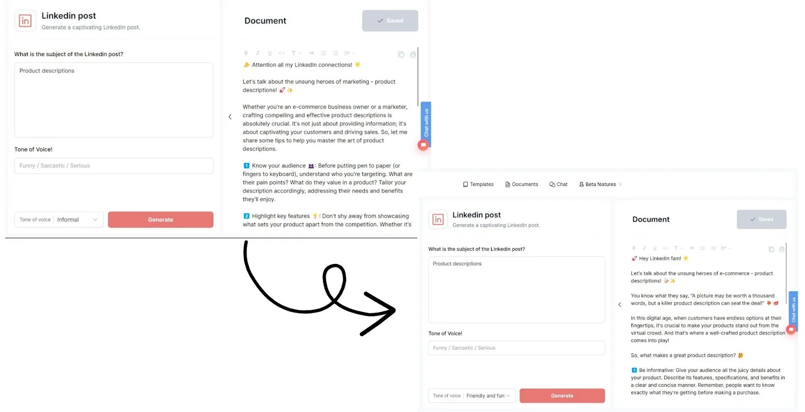 Créez des posts LinkedIn avec l'IA dans votre ton de voix grâce au template de post LinkedIn de Typetone